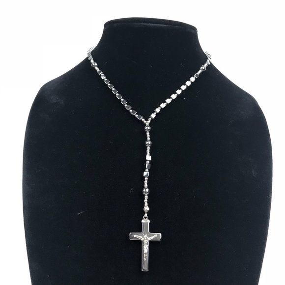 NEW Hematite Crucifix Christian Prayer Rosary Bead - Picture 1 of 8